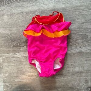 Children’s Place Baby Girl Pink and Orange Ruffled Swimsuit Size 6-9 Months